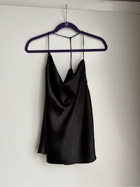 Express Black Satin Cowl Neck Top